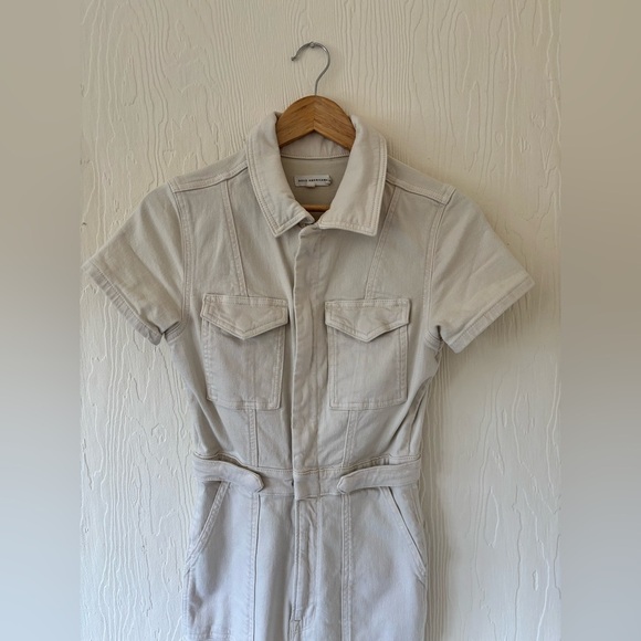 Good American Fit for Success Palazzo Cream Off White Denim Jumpsuit Boiler Suit - Picture 11 of 17